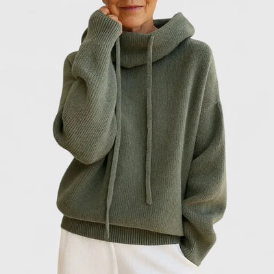 Flora | Damen Strickpullover mit Kapuze und Kordelzug
