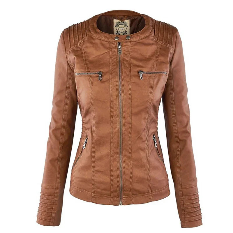 Adeline | Damen-Bikerjacke aus Kunstleder mit Kapuze