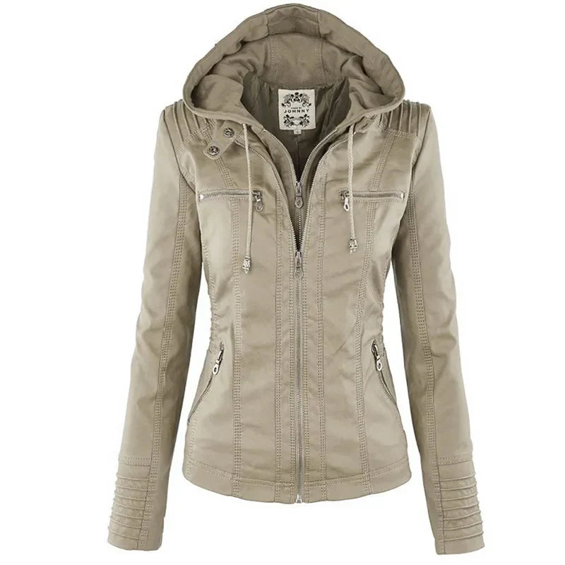 Adeline | Damen-Bikerjacke aus Kunstleder mit Kapuze