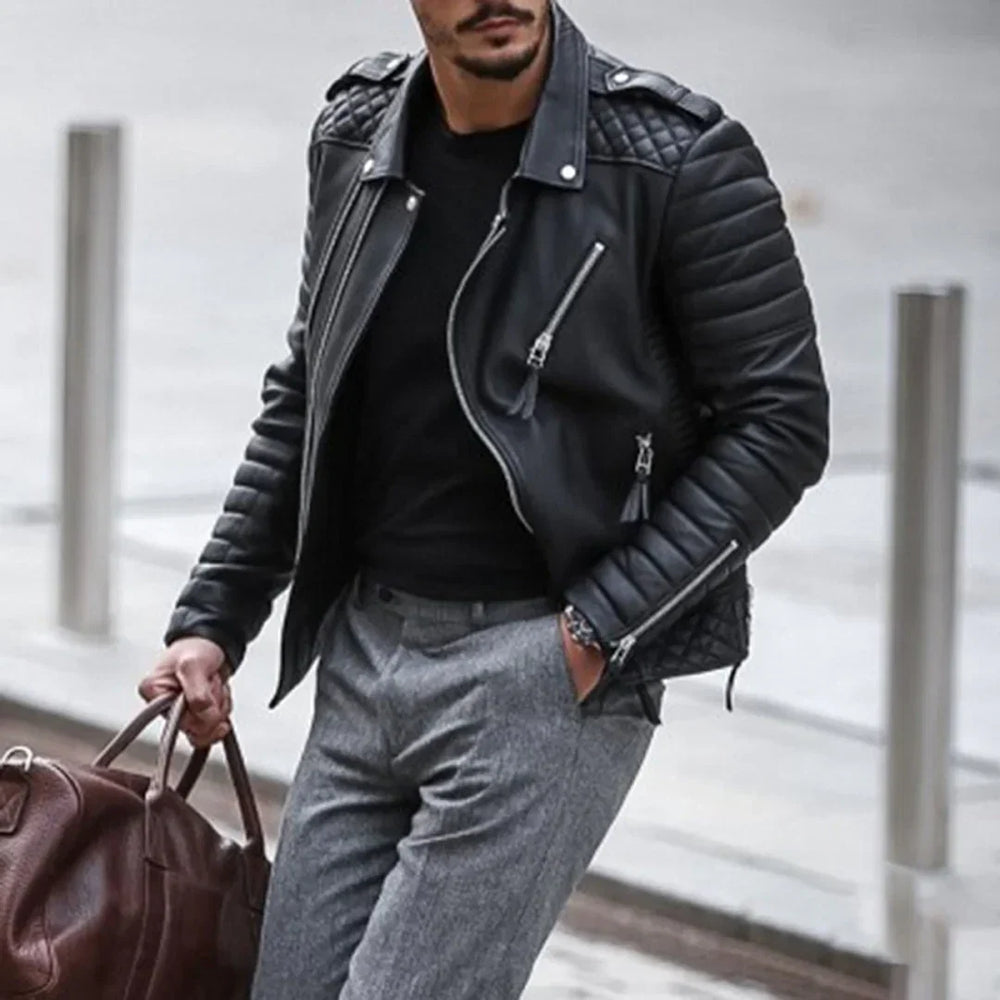 Alaric | Gesteppte Herren-Bikerjacke aus Kunstleder