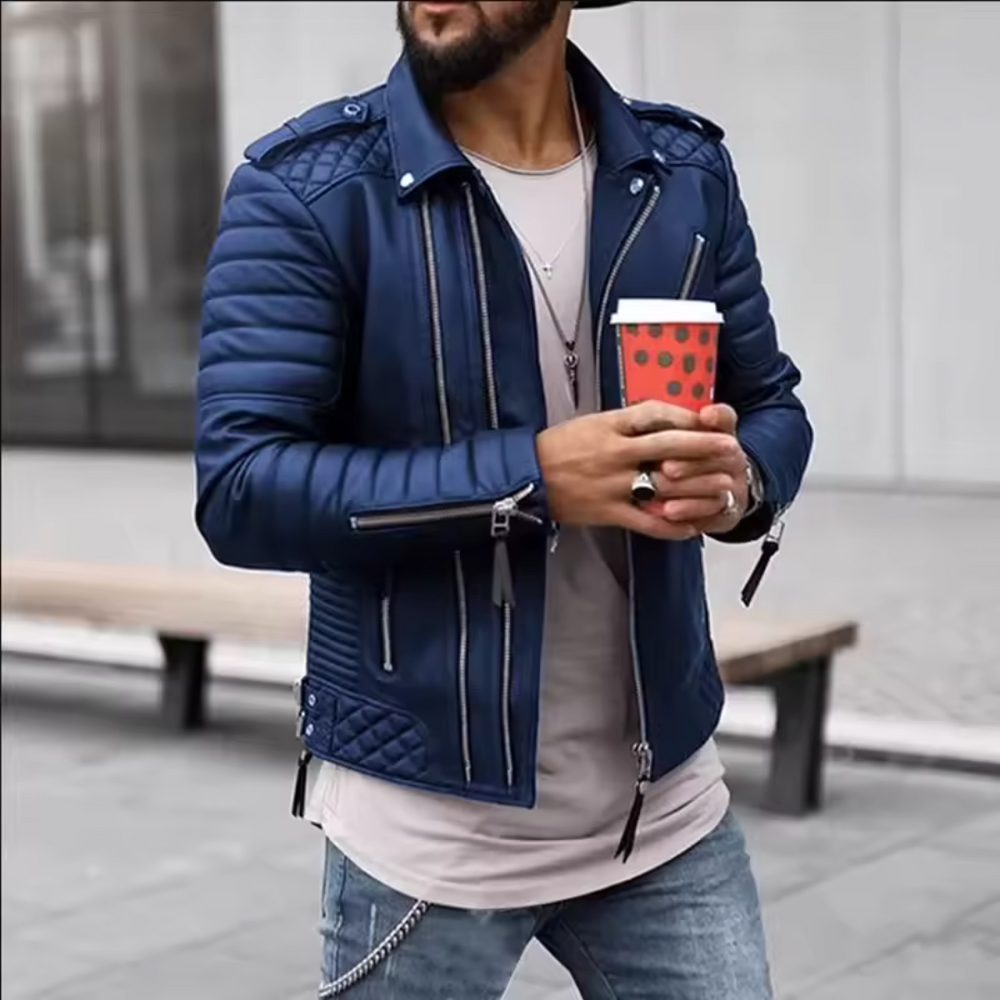 Alaric | Gesteppte Herren-Bikerjacke aus Kunstleder