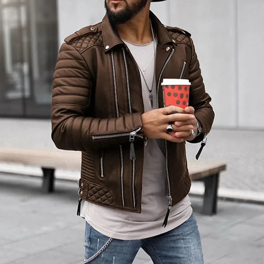 Alaric | Gesteppte Herren-Bikerjacke aus Kunstleder