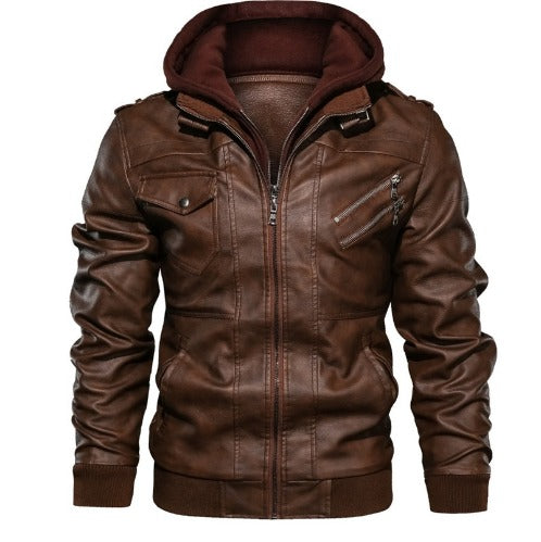 Albert | Men's Hooded Faux Leather Bomber Jacket