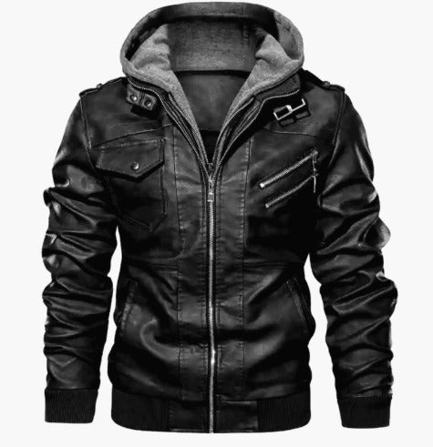 Albert | Men's Hooded Faux Leather Bomber Jacket