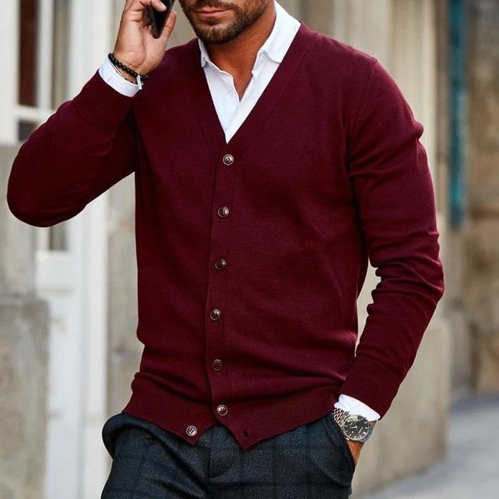 Amos | Men's V-Neck Button Up Knit Cardigan