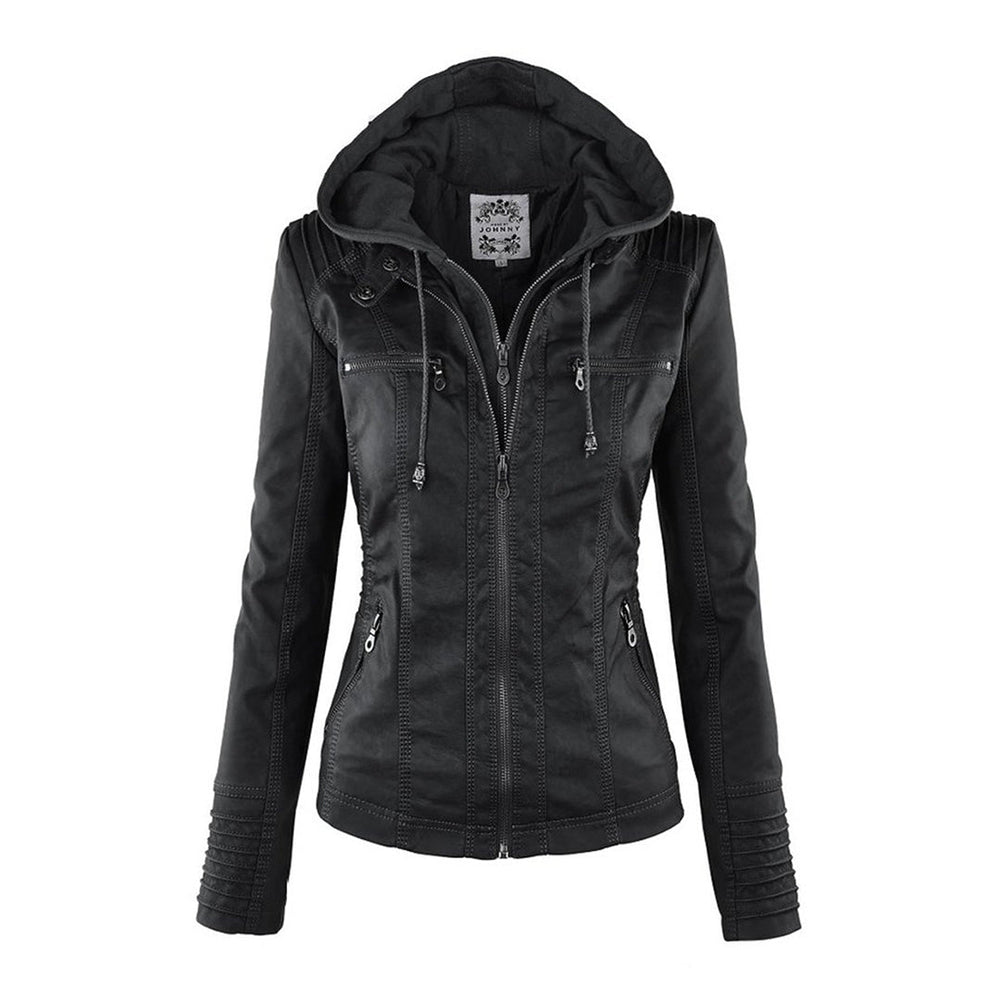 Ariadne | Women's Hooded Faux Leather Jacket