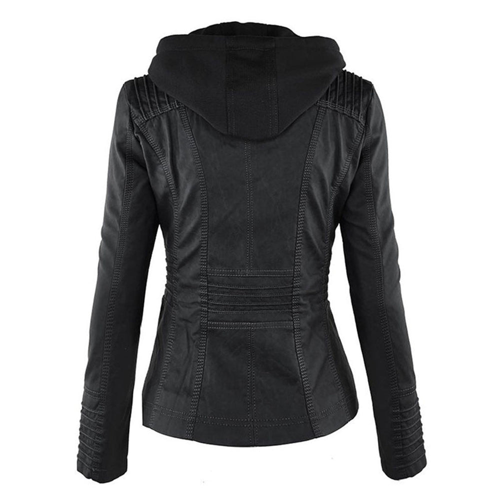 Ariadne | Women's Hooded Faux Leather Jacket