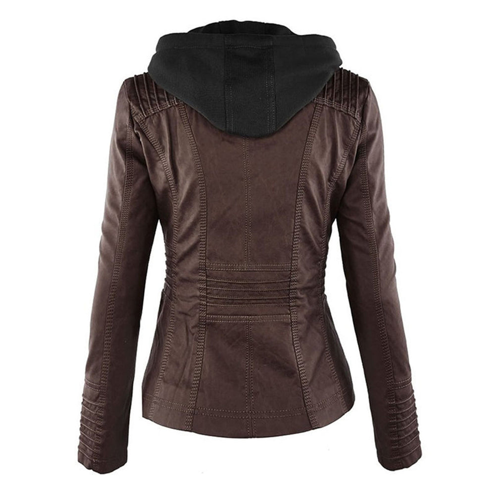 Ariadne | Women's Hooded Faux Leather Jacket