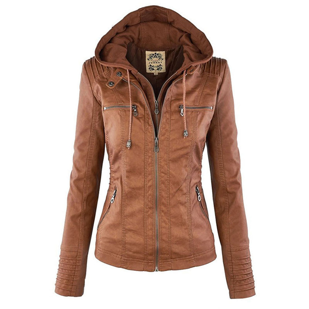 Ariadne | Women's Hooded Faux Leather Jacket