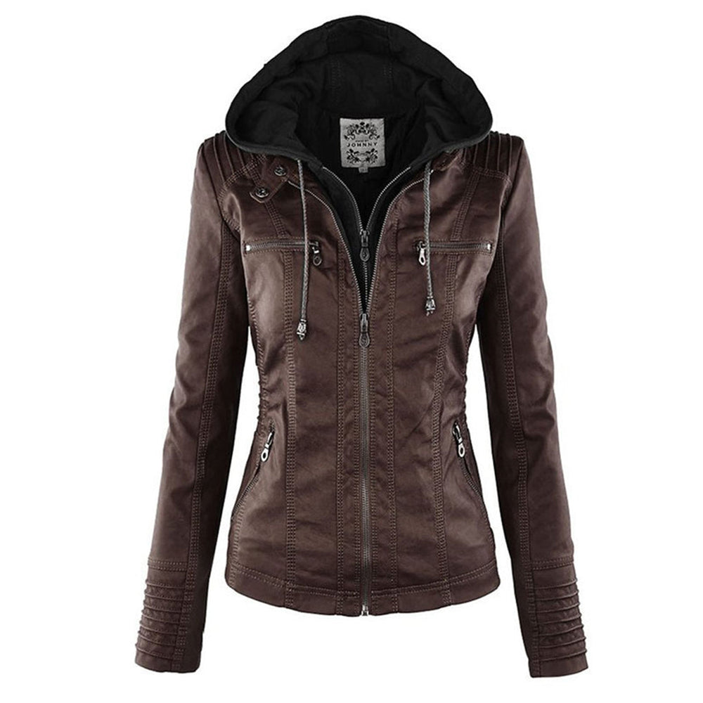 Ariadne | Women's Hooded Faux Leather Jacket