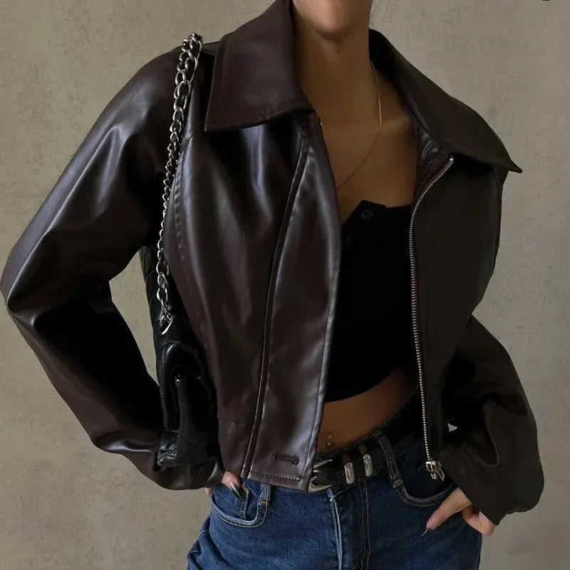 Aveline | Kurze Oversize-Lederjacke für Damen