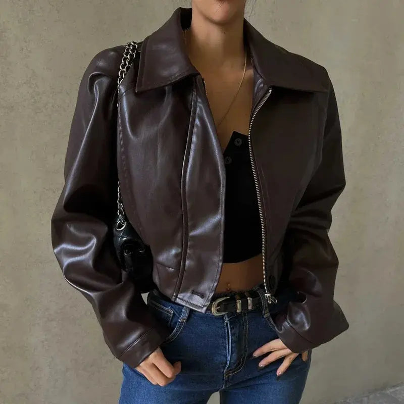 Aveline | Kurze Oversize-Lederjacke für Damen