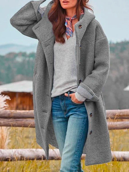 Brielle | Langer Kapuzen-Fleececoat für Damen
