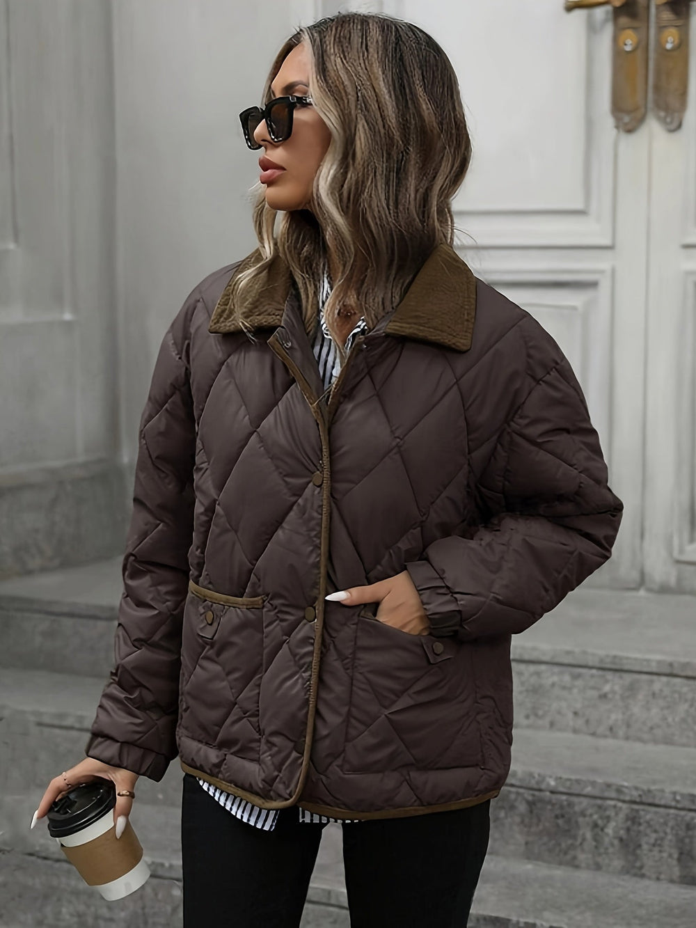 Cleo | Damen-Steppjacke mit Kragen und Rautenmuster