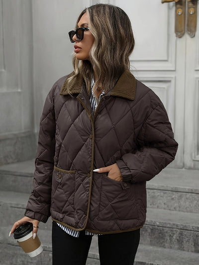Cleo | Women's Diamond Quilted Collared Jacket