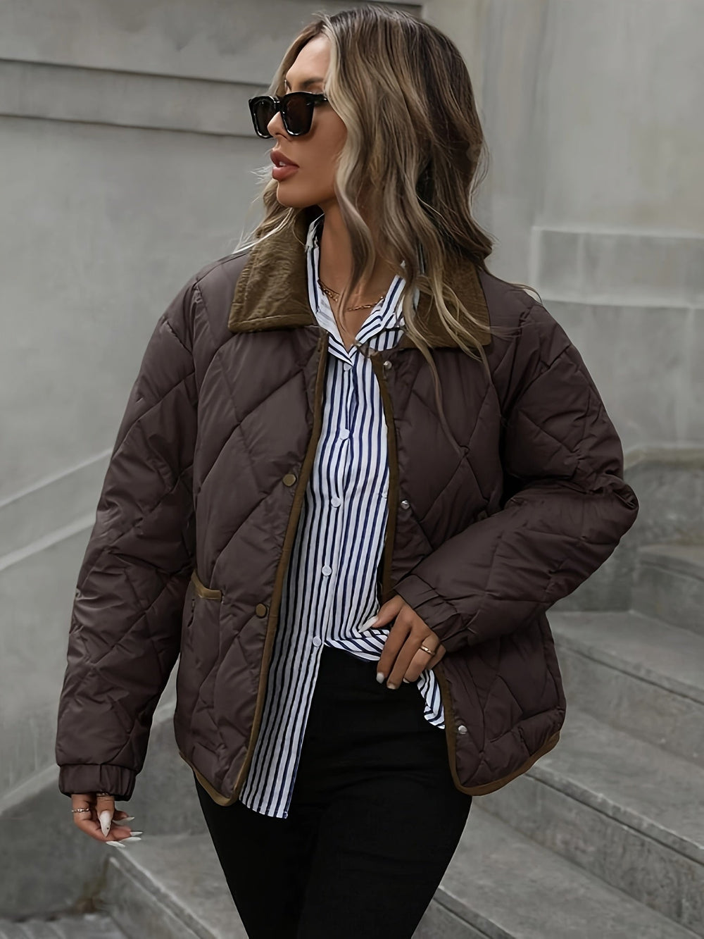 Cleo | Damen-Steppjacke mit Kragen und Rautenmuster