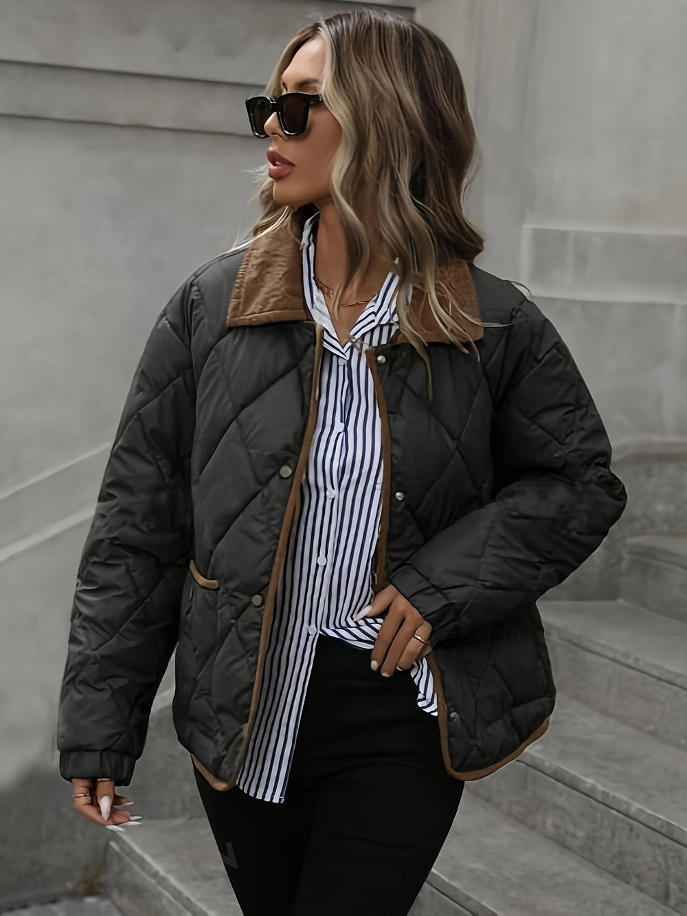 Cleo | Damen-Steppjacke mit Kragen und Rautenmuster