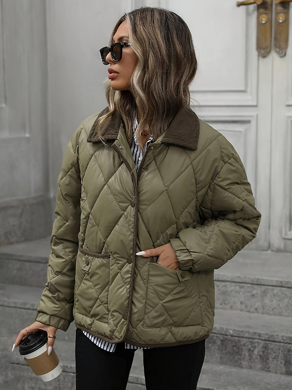 Cleo | Damen-Steppjacke mit Kragen und Rautenmuster