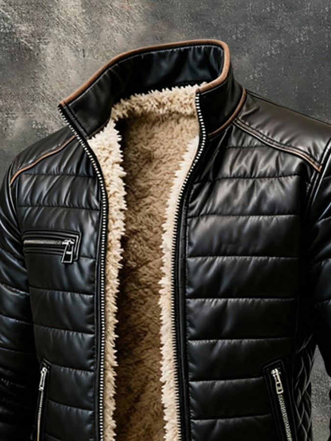 Darius | Herren-Pufferjacke aus Kunstleder mit Sherpa-Futter