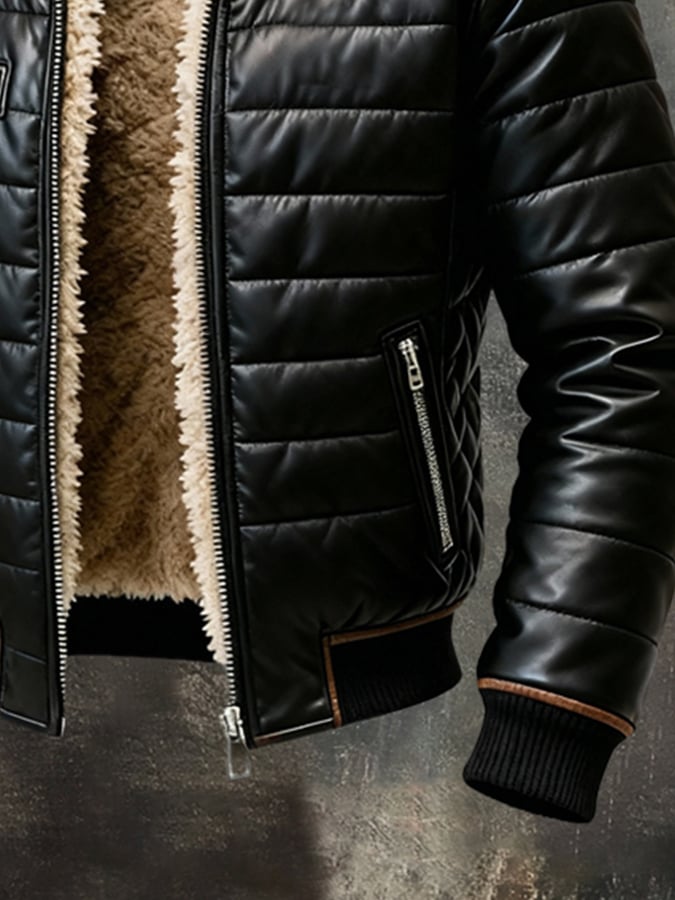 Darius | Herren-Pufferjacke aus Kunstleder mit Sherpa-Futter