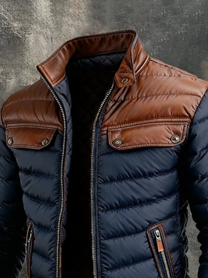 Eamon | Herren-Daunen-Steppjacke mit Lederbesatz