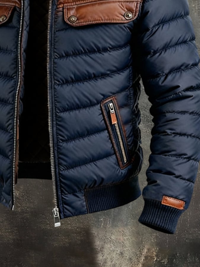 Eamon | Herren-Daunen-Steppjacke mit Lederbesatz