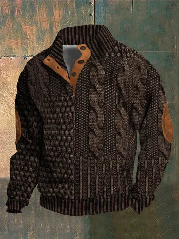 Emmett | Men's Cable Pattern Stand Collar Sweater