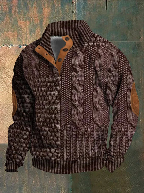 Emmett | Men's Cable Pattern Stand Collar Sweater