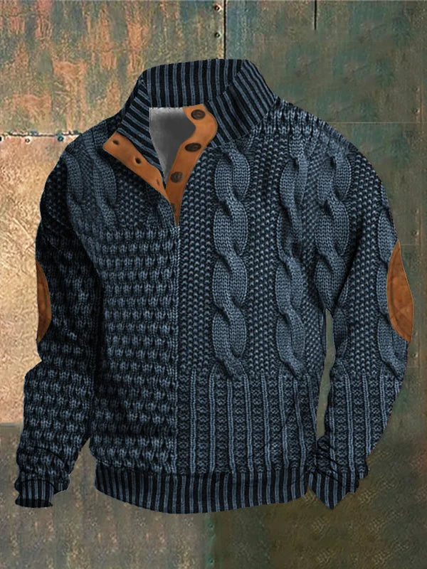 Emmett | Men's Cable Pattern Stand Collar Sweater