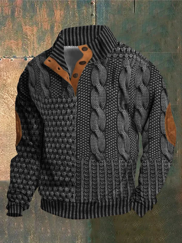 Emmett | Men's Cable Pattern Stand Collar Sweater