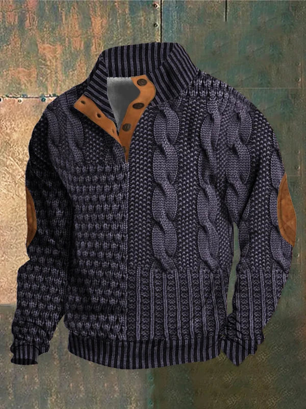 Emmett | Men's Cable Pattern Stand Collar Sweater