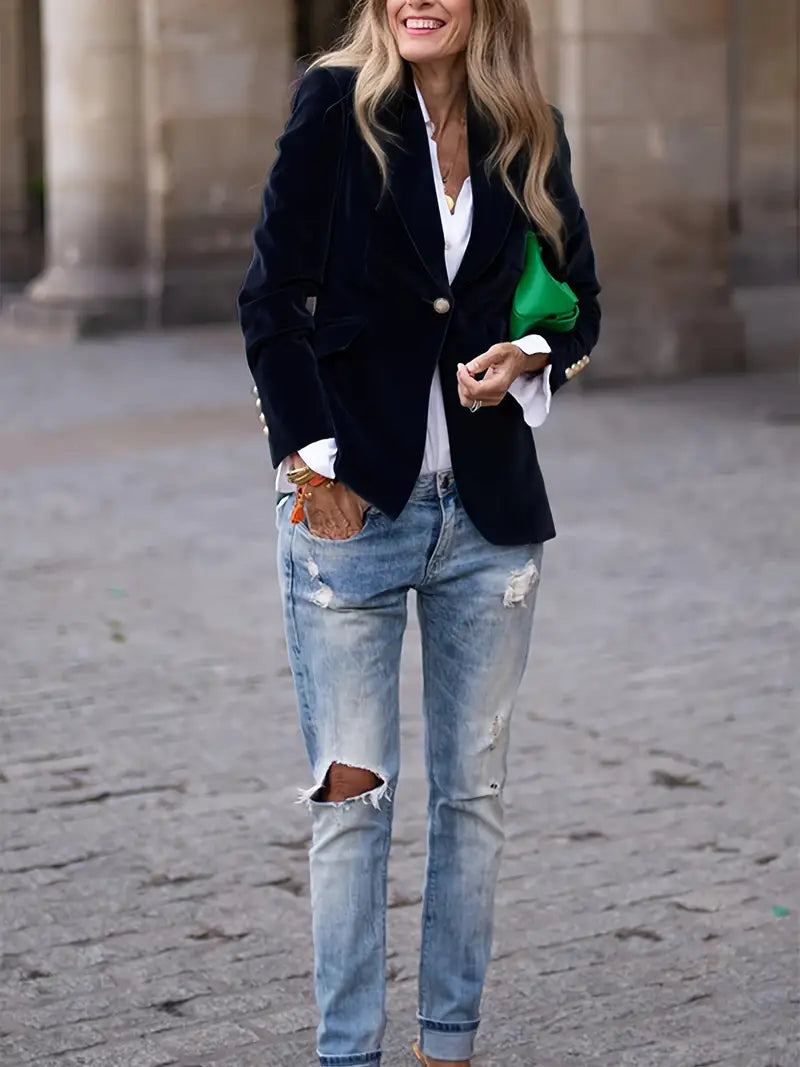Farrah | Damen-Samt blazer mit einem Knopf