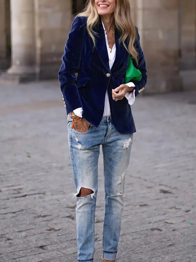 Farrah | Damen-Samt blazer mit einem Knopf