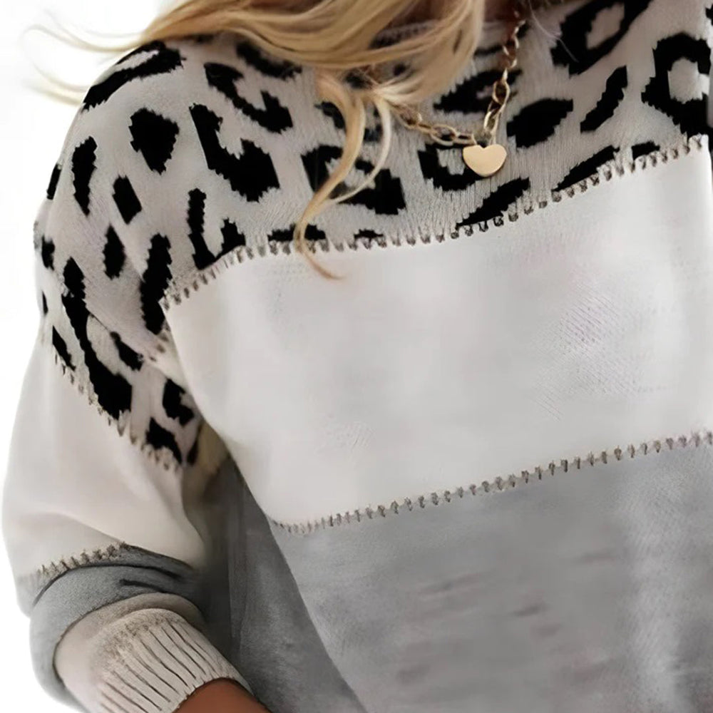 Felicity | Damenpullover im Leoparden-Colorblock-Design