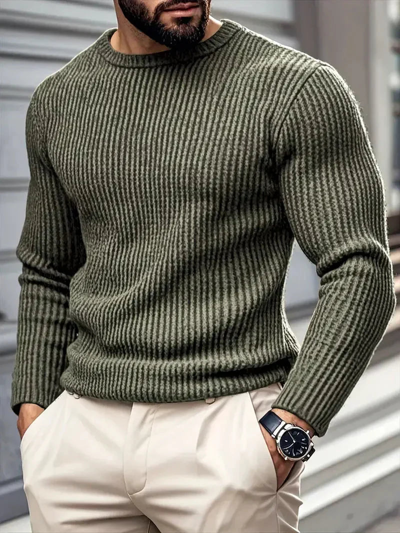 Finlay | Gerippter Herren-Strickpullover mit Rundhalsausschnitt