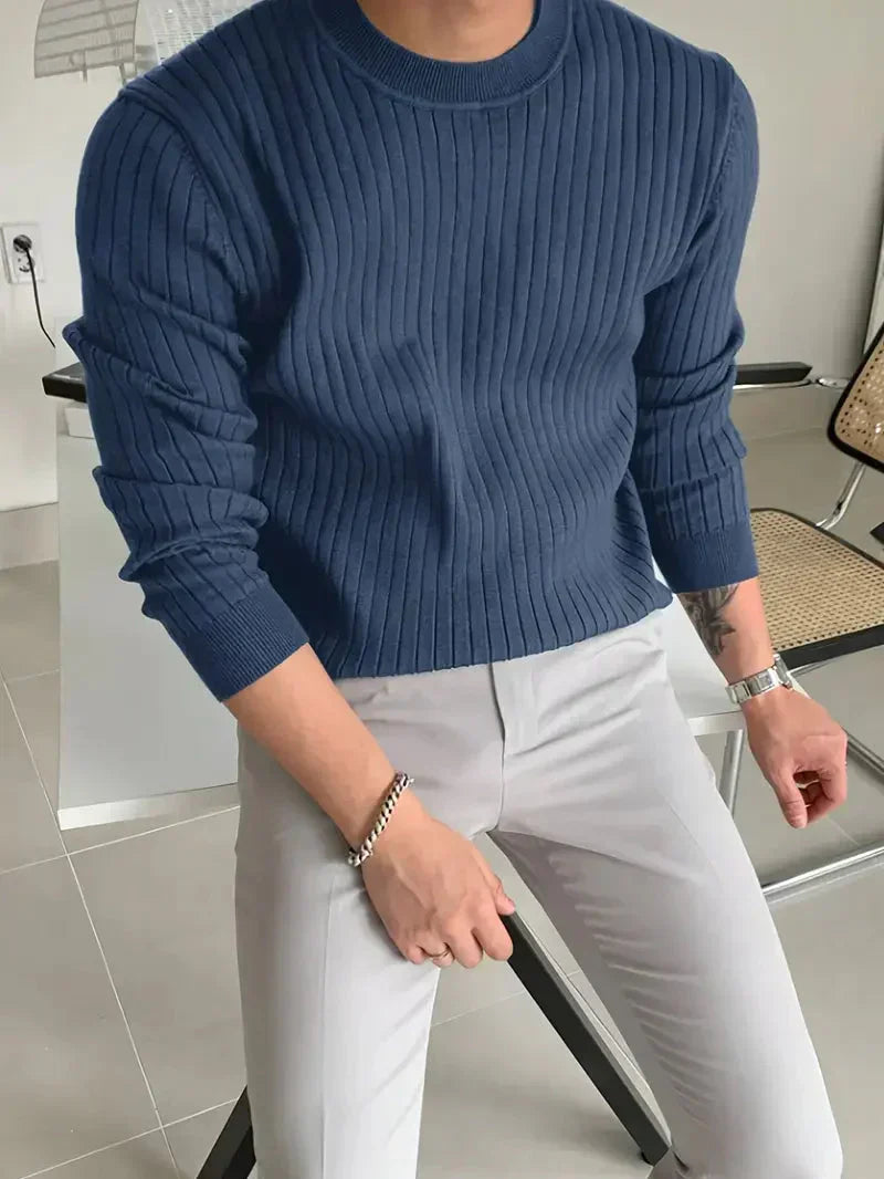 Fletcher | Gerippter Herren-Rundhalspullover aus Baumwolle