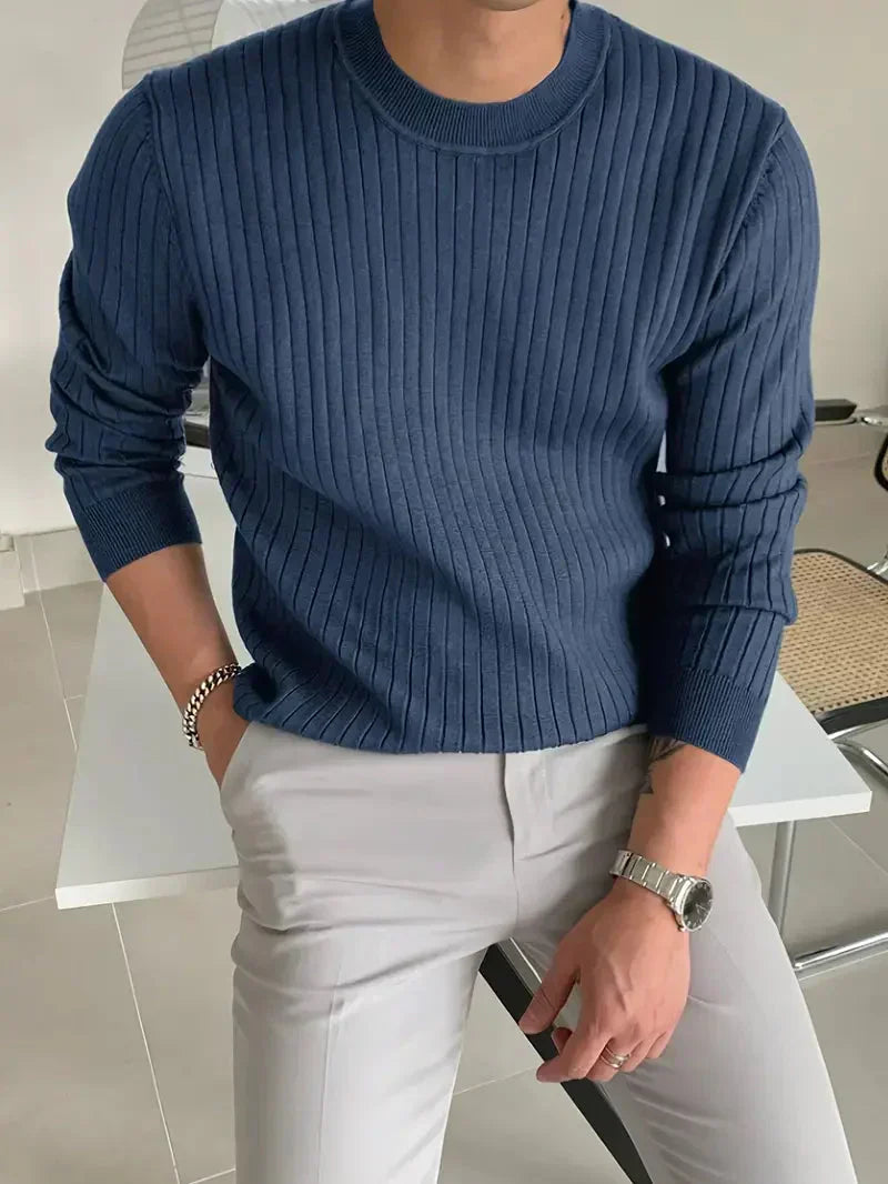 Fletcher | Gerippter Herren-Rundhalspullover aus Baumwolle