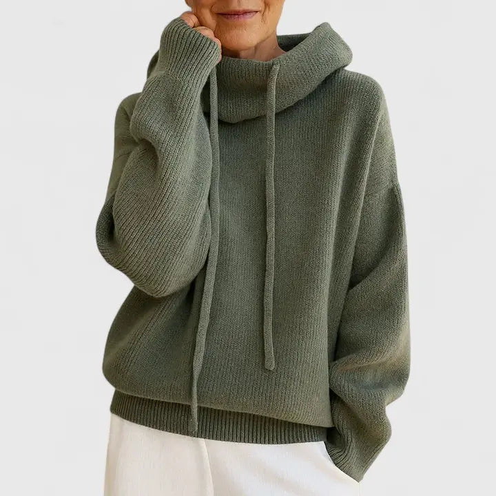 Flora | Women's Drawstring Hooded Knit Sweater