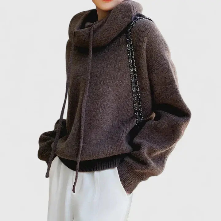 Flora | Women's Drawstring Hooded Knit Sweater