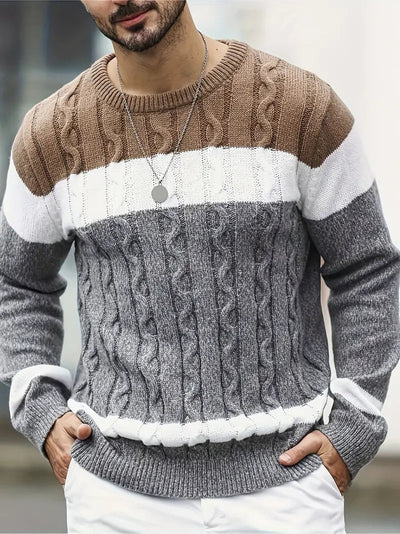 Florian | Herren Colorblock-Pullover mit Zopfmuster