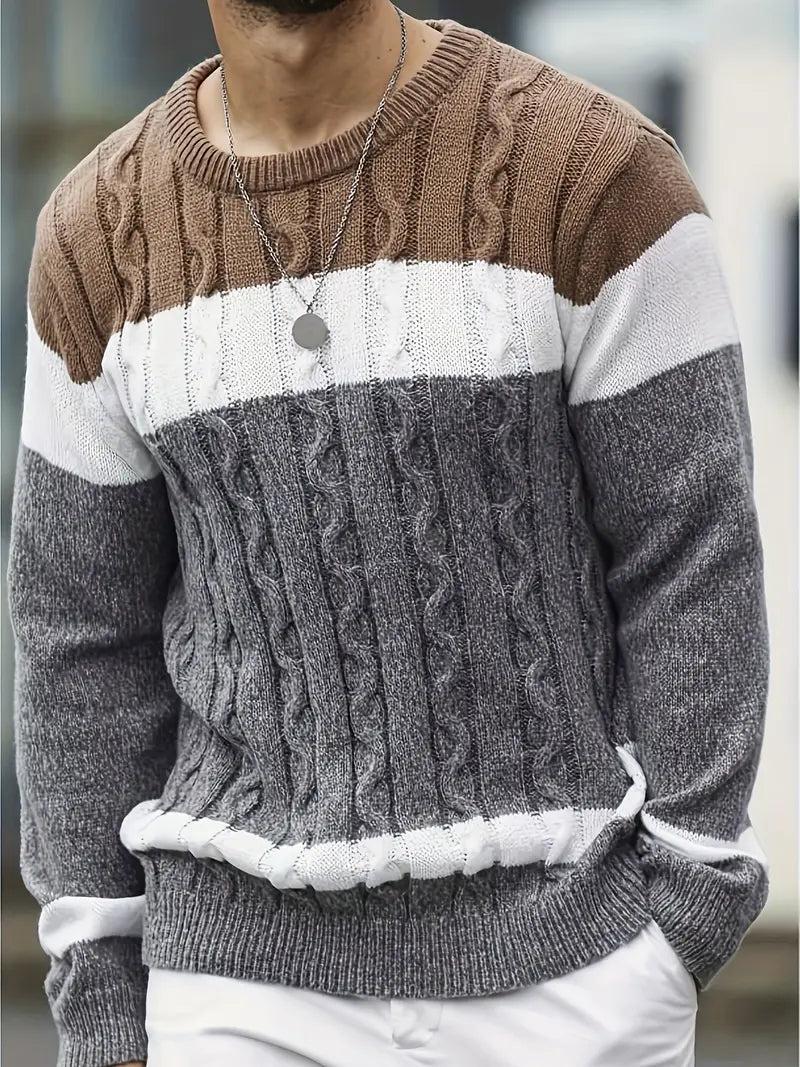 Florian | Herren Colorblock-Pullover mit Zopfmuster