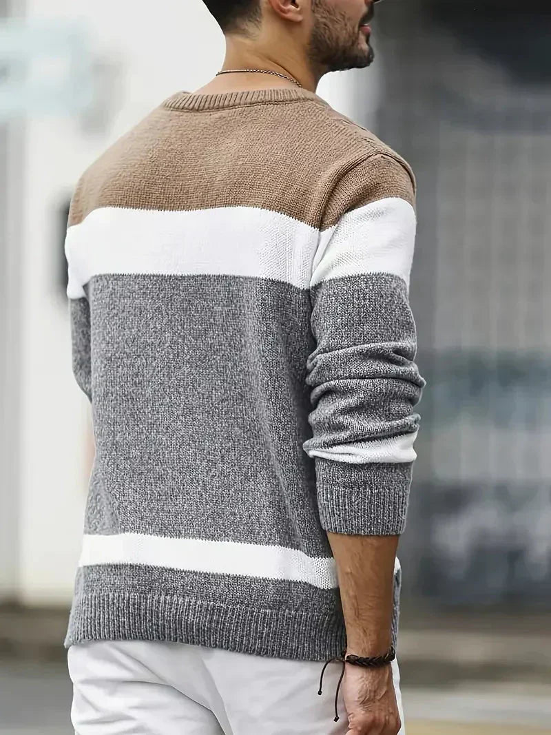 Florian | Herren Colorblock-Pullover mit Zopfmuster