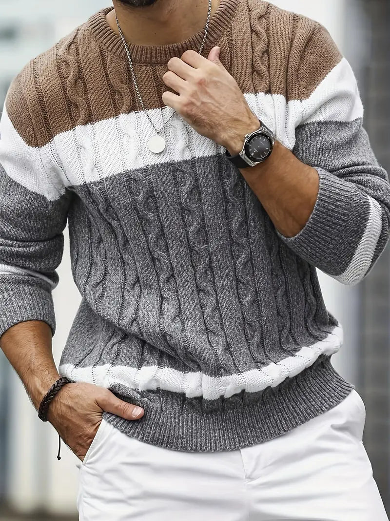 Florian | Herren Colorblock-Pullover mit Zopfmuster