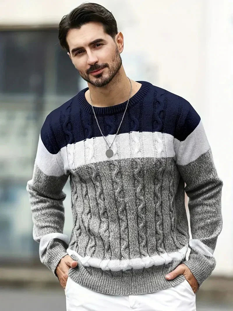 Florian | Herren Colorblock-Pullover mit Zopfmuster