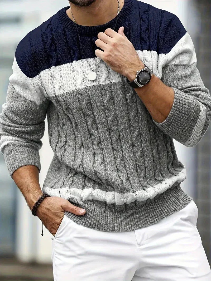 Florian | Herren Colorblock-Pullover mit Zopfmuster