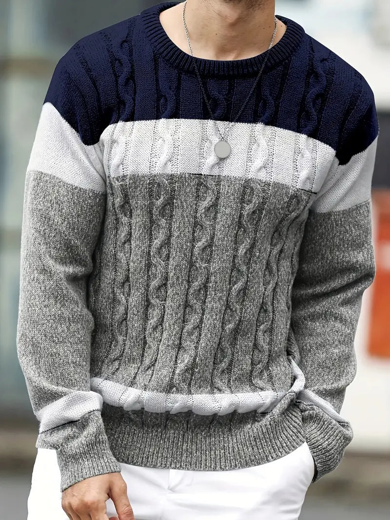 Florian | Herren Colorblock-Pullover mit Zopfmuster