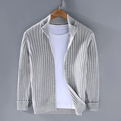Gustav | Gerippter Herren-Strickcardigan mit durchgehendem Reißverschluss