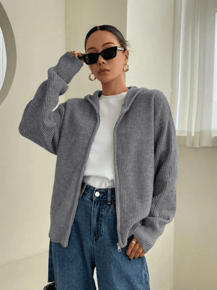 Ivy | Women's Hooded Zip Up Knit Sweater