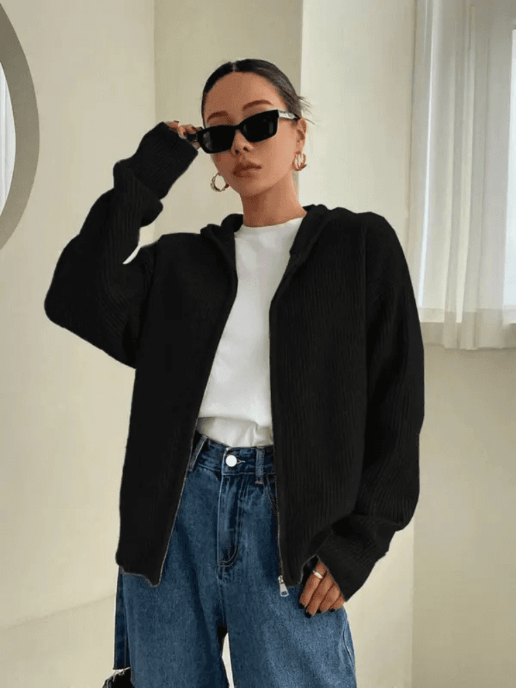 Ivy | Women's Hooded Zip Up Knit Sweater