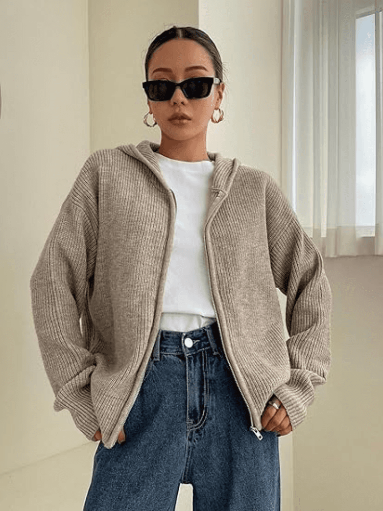 Ivy | Women's Hooded Zip Up Knit Sweater